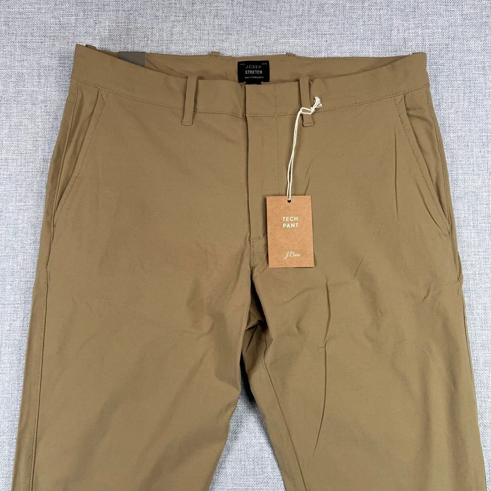 J. Crew 484 Slim Stretch Tech Pants Men 30x32 Khaki Water Resistant Commuter NWT